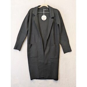 Caracilia Women's Size S Black Cardigan Sweater Longline‎ Knit Open Front